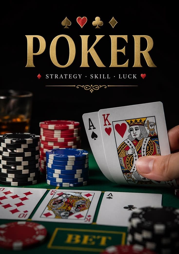 Poker player holding an Ace and King hand at a table with chip stacks and community cards